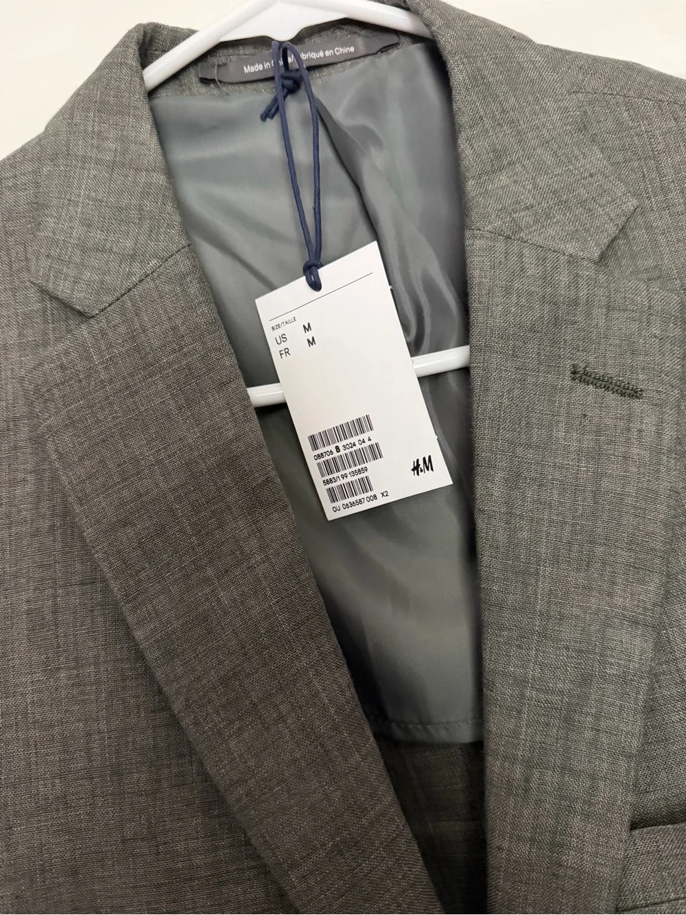 H&M Men's Light Gray Linen-Blend Two-Button Blazer